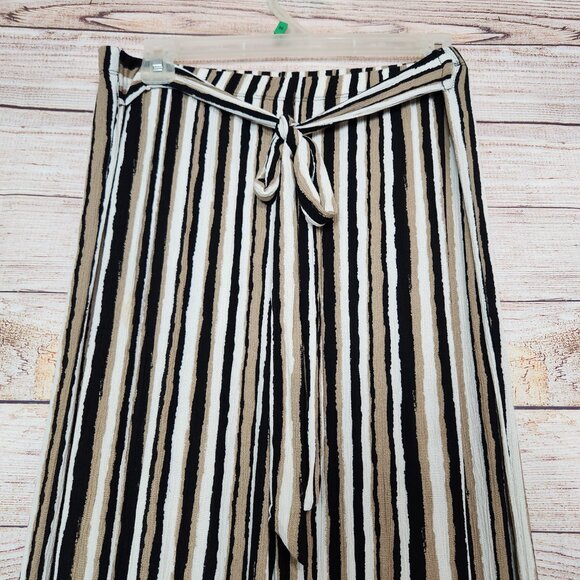 Maxine Nichols Brown Cream Wide Leg Flowy Pull On Tie Front Pants Size L (28x24) - Picture 2 of 13